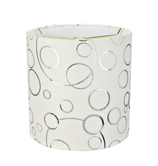 Aspen Creative Drum Lamp Shade 8in Suede Fabric White with Silver Circle Pattern Model 31234A