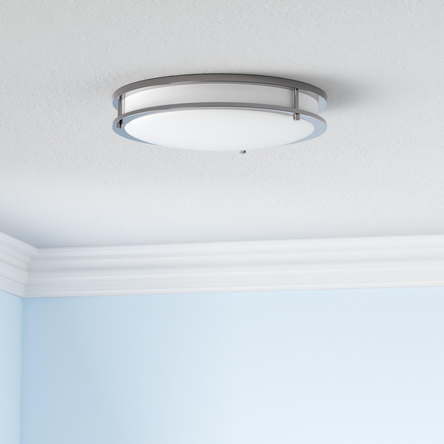 Asd Led 16 Inch Round Flush Mount Light Fixture | 24W 1900Lm 3000K-5000K 120V | 3Cct  Dimmable  Energy Star  Etl Listed | Close To Ceiling Double Ring Lamp  Low Profile Lighting | Nickel