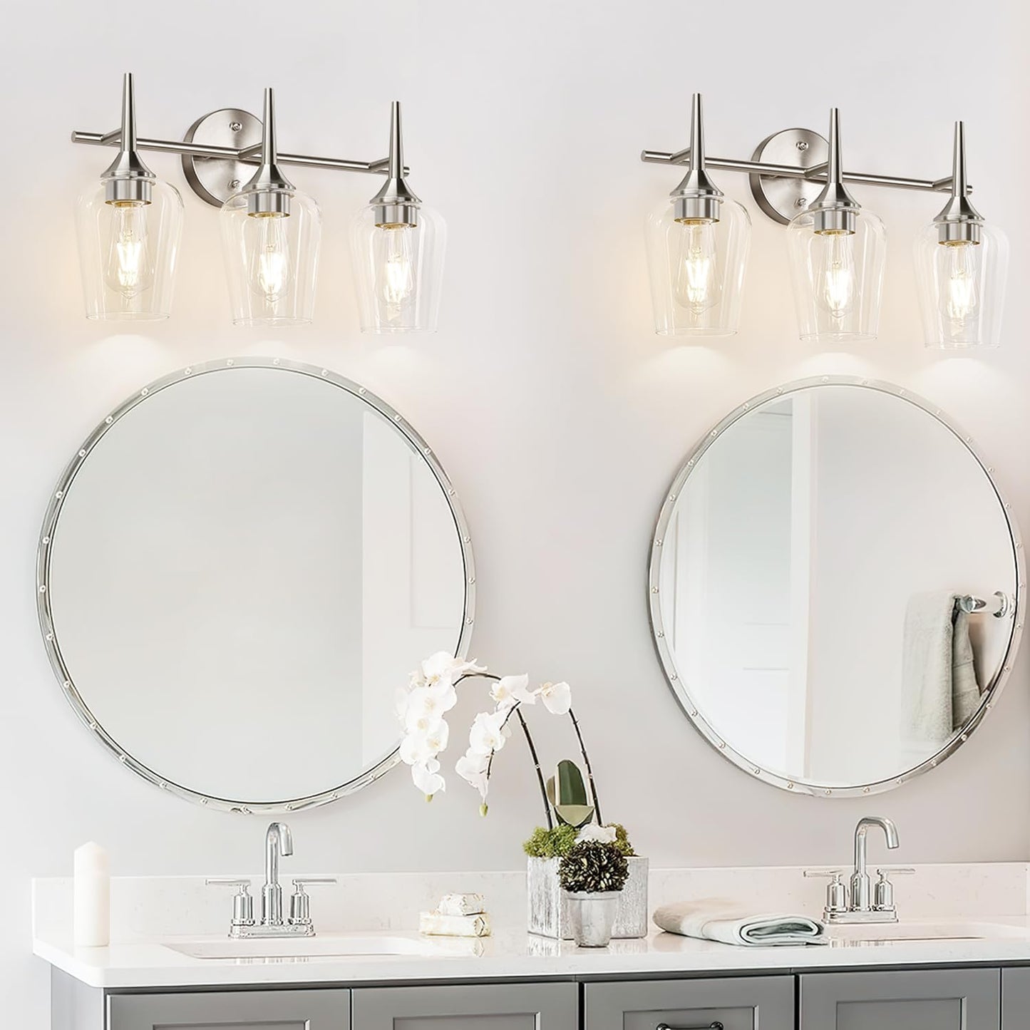 Mokatng 3-Light Bathroom Light Fixtures  19.5 In Brushed Nickle Vanity Lights For Bathroom With Clear Glass  Bathroom Lighting Fixtures Over Mirror  Modern Wall Lamp For Cabinet Hallway