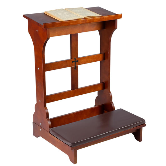 DoubleFill Solid Wood Prayer Bench Stool with Shelf and Cushion Church Prayer Bench Table Chair Padded Kneeler for Kneeling at Home, Religious Gifts, 23 x 20 x 32 Inches(Simple Style)