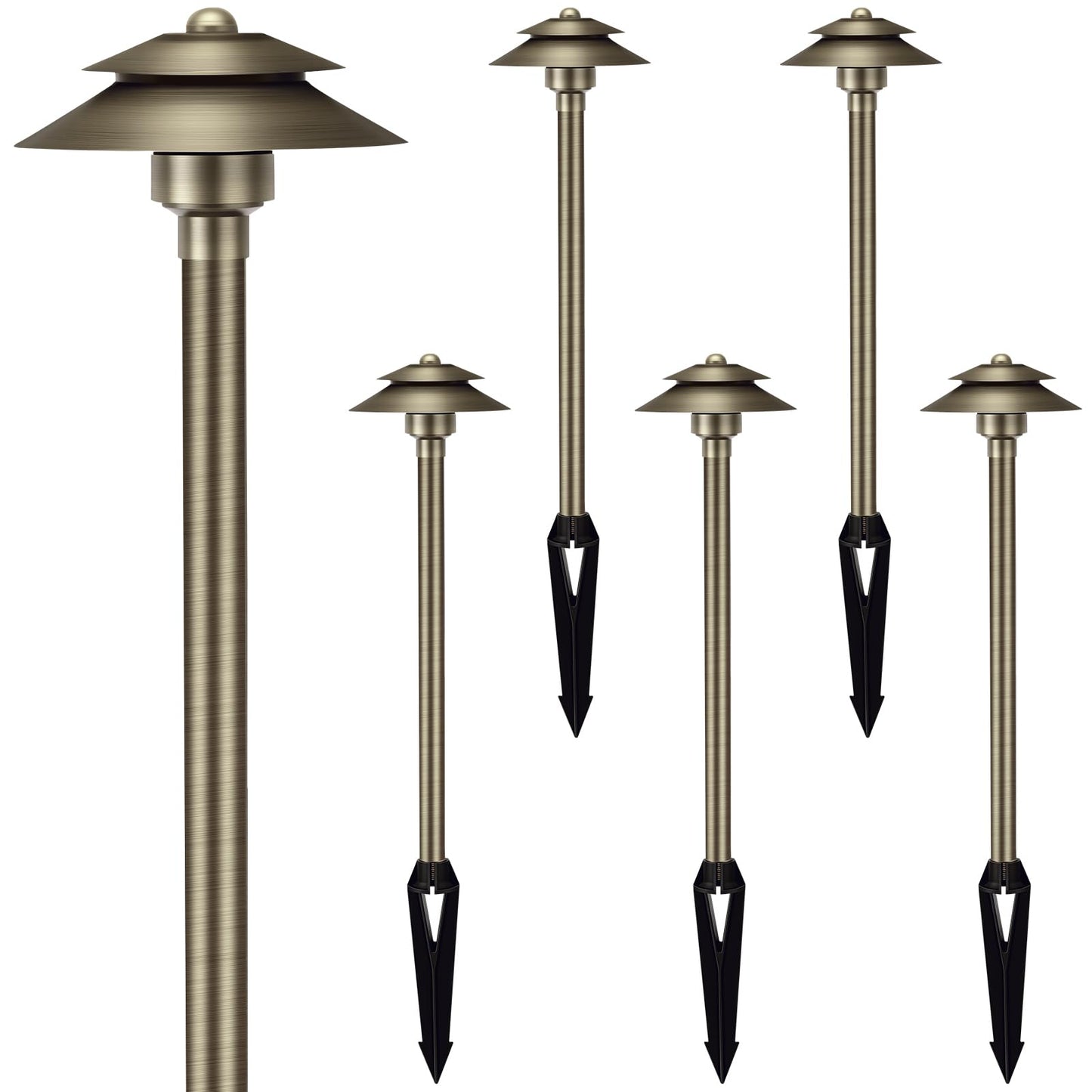 Gardencoin Solid Brass Low Voltage Landscape Pathway Lights (6 Shade  19 Tall)  12V Led Heavy Duty Path Lighting Outdoor Wired  Waterproof Antique Bronze Walkway Light Without G4 Bulb 6 Pack