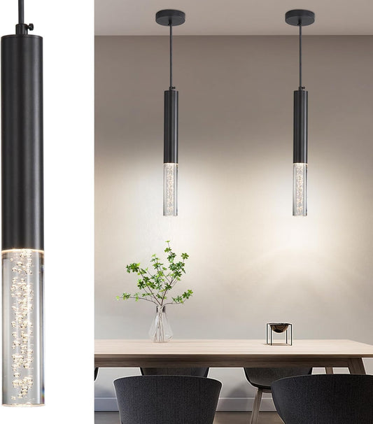 2 Pack Modern Pendant Lights  Mini Chandelier Bubble Acrylic Pendant Lighting For Kitchen Island  3 Color 3000K/4500K/6500K  Black Led Ceiling Hanging Light For Bathroom  Dining Room  Bedroom