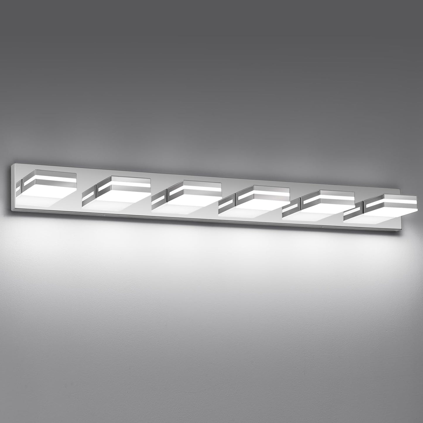 Jzekvn Modern Led Bathroom Lights Fixtures(6-Light) Stainless Steel Chrome Acrylic Wall Lighting Vanity Lights For Bathroom Over Mirror(6000K 41In