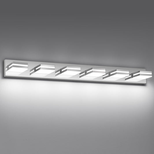 Jzekvn Modern Led Bathroom Lights Fixtures(6-Light) Stainless Steel Chrome Acrylic Wall Lighting Vanity Lights For Bathroom Over Mirror(6000K 41In