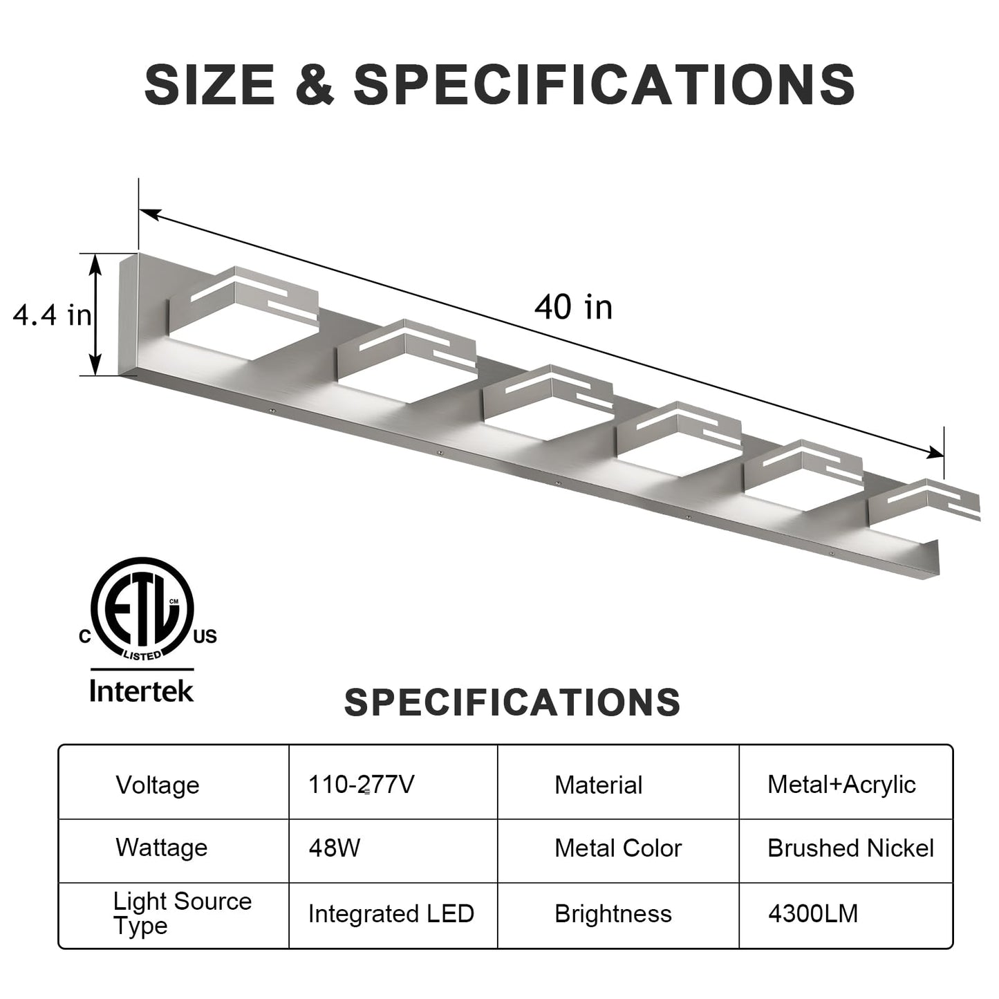 Lkhf Led Modern Bathroom Vanity Light Fixtures  6-Light 40-Inch Dimmable Brushed Nickel Vanity Lights For Bathroom Lighting Fixtures Over Mirror  With 350?Rotatable Acrylic Heads (Cool White 6000K)
