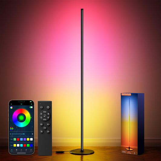 Luckystyle Smart Rgb Corner Floor Lamp Bright Led Tall Modern Floor Lamp With App And Remote Ambient Lighting Color Changing Standing Lamps With Music Mode And Timing For Living Room Bedroom Party