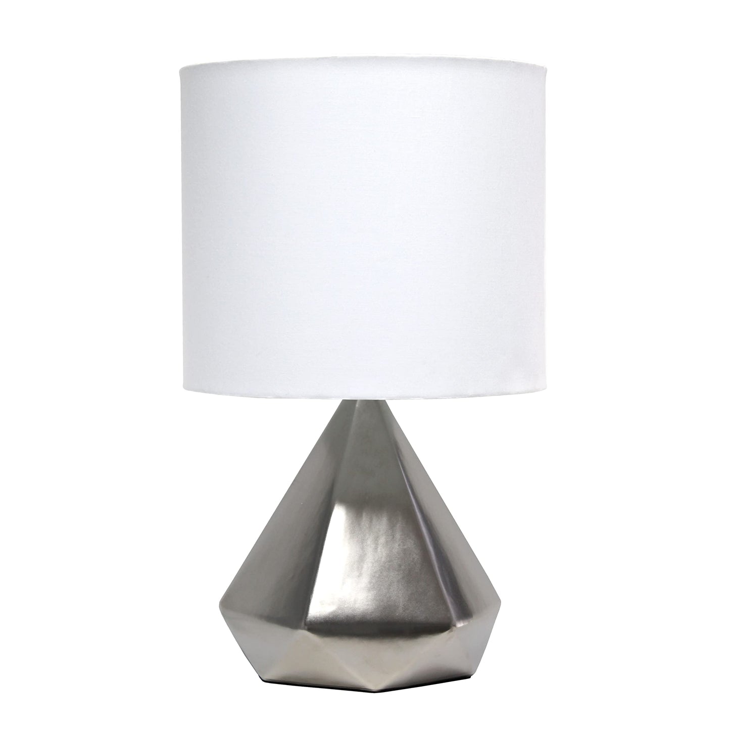 Simple Designs LT2079-SLV Ceramic Table Lamp, Geometric Pyramid, Silver, 11.81inL x 11.81inW x 19.88inH, White Fabric Shade