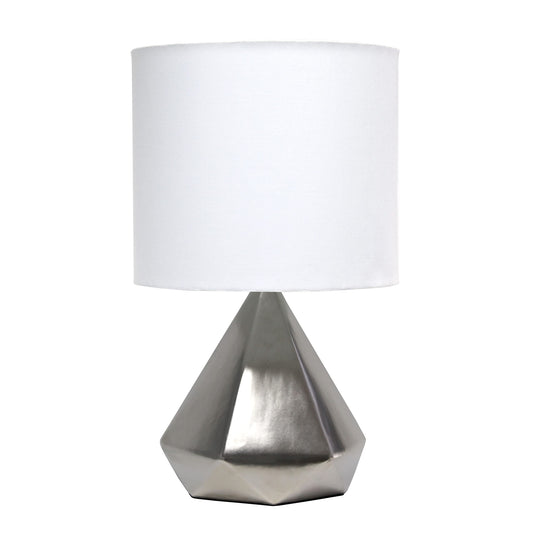 Simple Designs LT2079-SLV Ceramic Table Lamp, Geometric Pyramid, Silver, 11.81inL x 11.81inW x 19.88inH, White Fabric Shade
