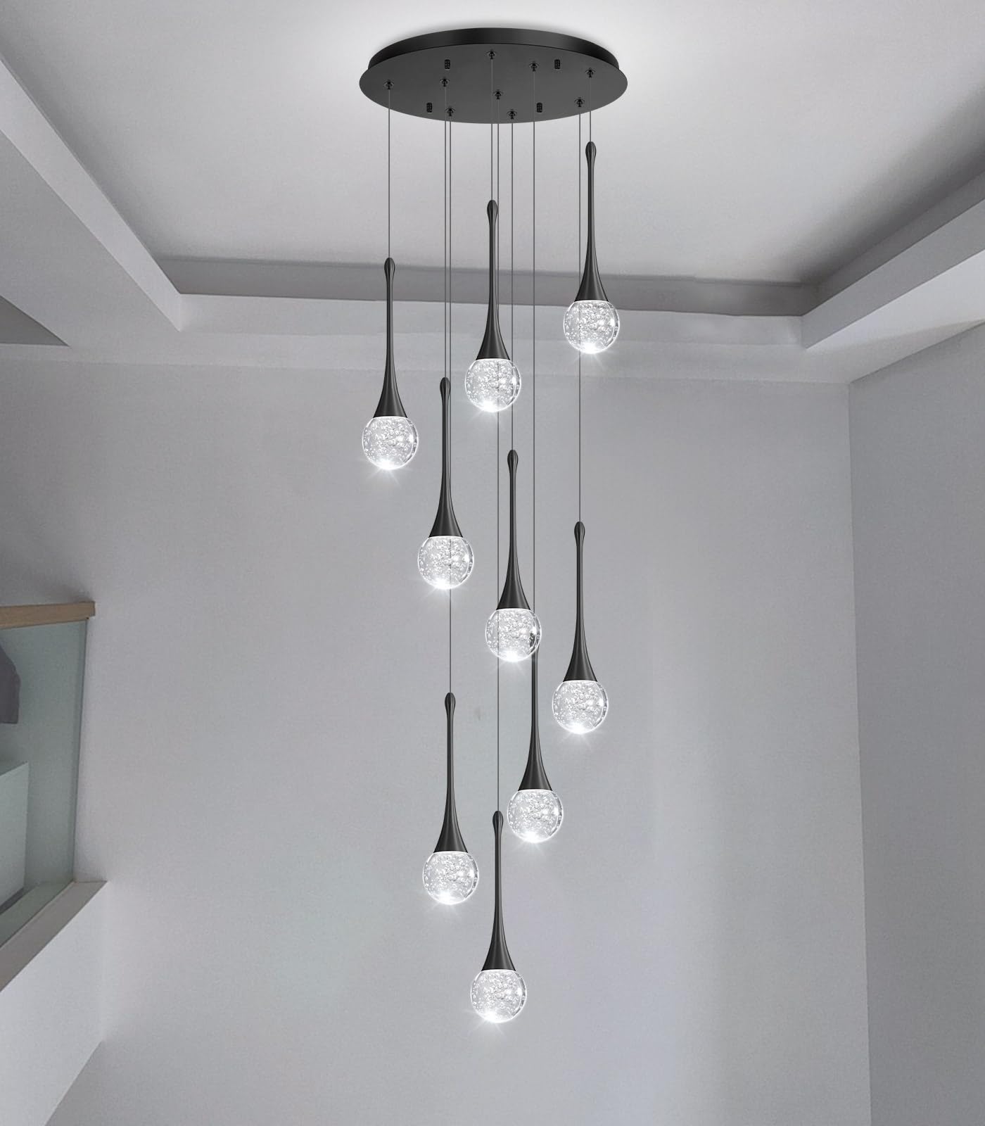 9 Light Modern Glam Crystal Chandelier For High Ceiling Led Dimmable Ceiling Pendant Light Staircase Foyer Enterway Living Room Chandelier Lighting Antique Black