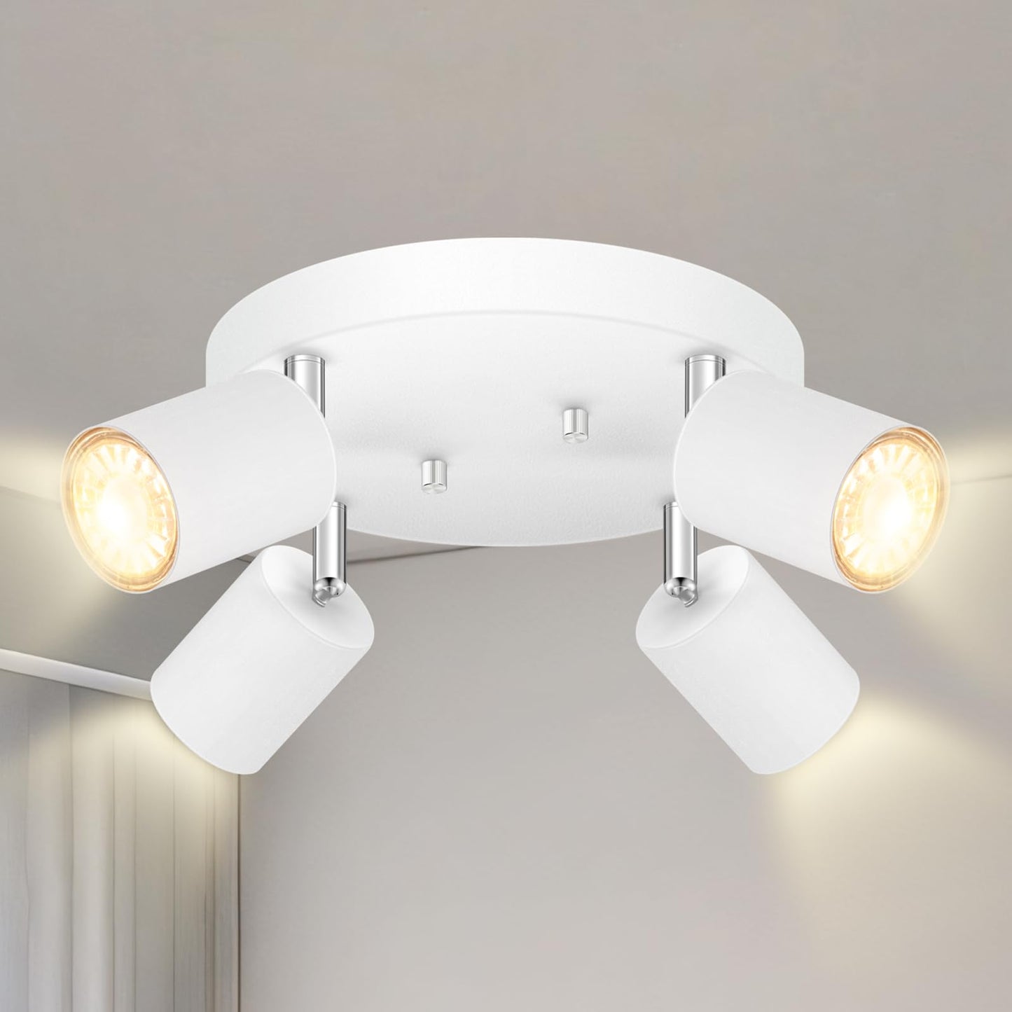 4 Light Track Lighting Fixtures Ceiling  Matte White Round Directional Ceiling Spotlight  Gu10 Flush Mount Track Fixture  Adjustable Modern Led Track Lights For Kitchen/Living Room  Bulb Not Included