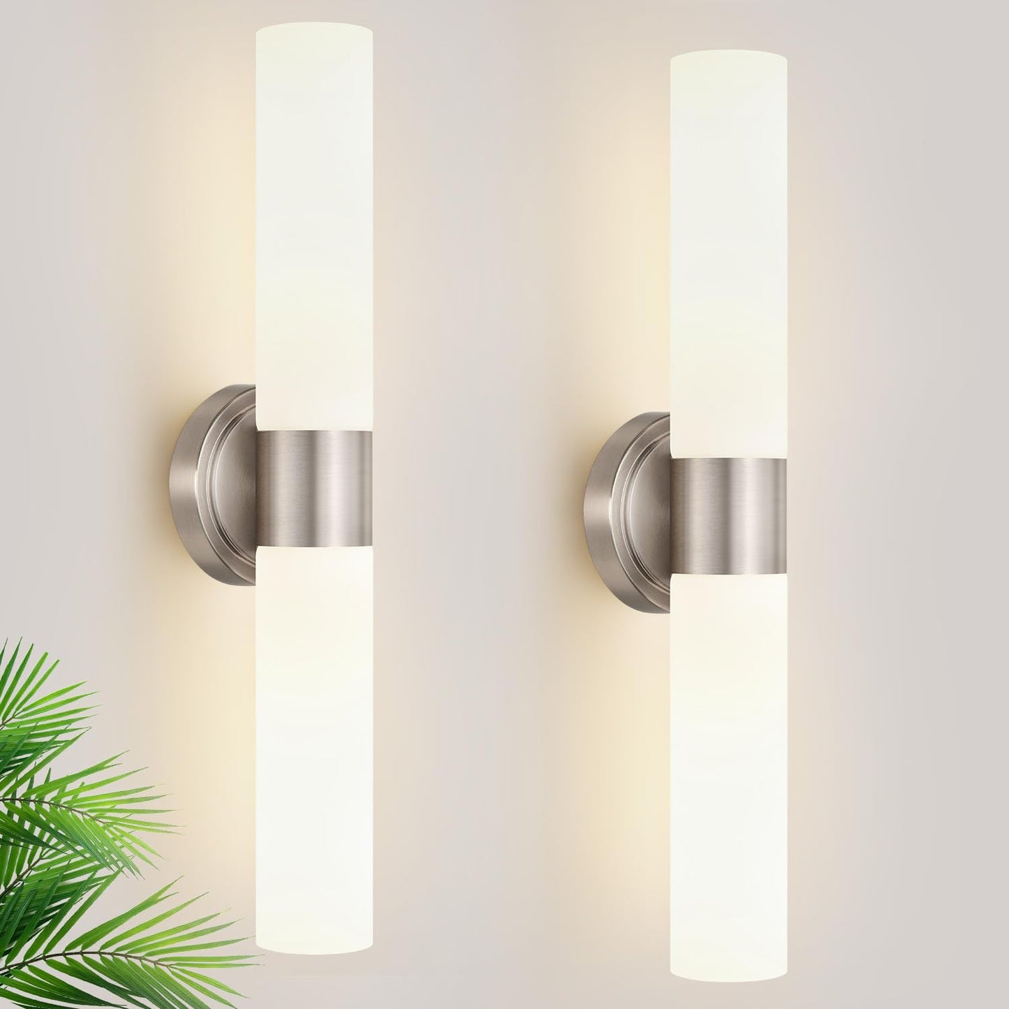 Wall Sconces Set Of Two  Modern Bathroom Sconces Wall Lighting With Milky White Glass  Brushed Nickel Sconces Wall Decor Set Of 2 For Bathroom Mirror Bedroom Living Room Hallway