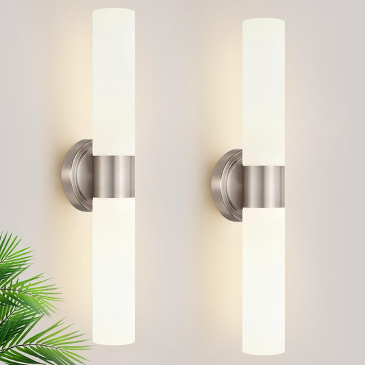 Wall Sconces Set Of Two  Modern Bathroom Sconces Wall Lighting With Milky White Glass  Brushed Nickel Sconces Wall Decor Set Of 2 For Bathroom Mirror Bedroom Living Room Hallway