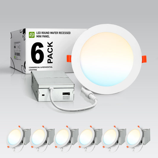 Asd 6 Pack Led Recessed Lighting 6 Inch 15W  5 Cct 2700K-5000K Cri90+  Ic Rated Ultra Thin Dimmable Ceiling Lights With J Box  Canless Wafer Downlight  Round Slim Panel Light  Energy Star Etl  White