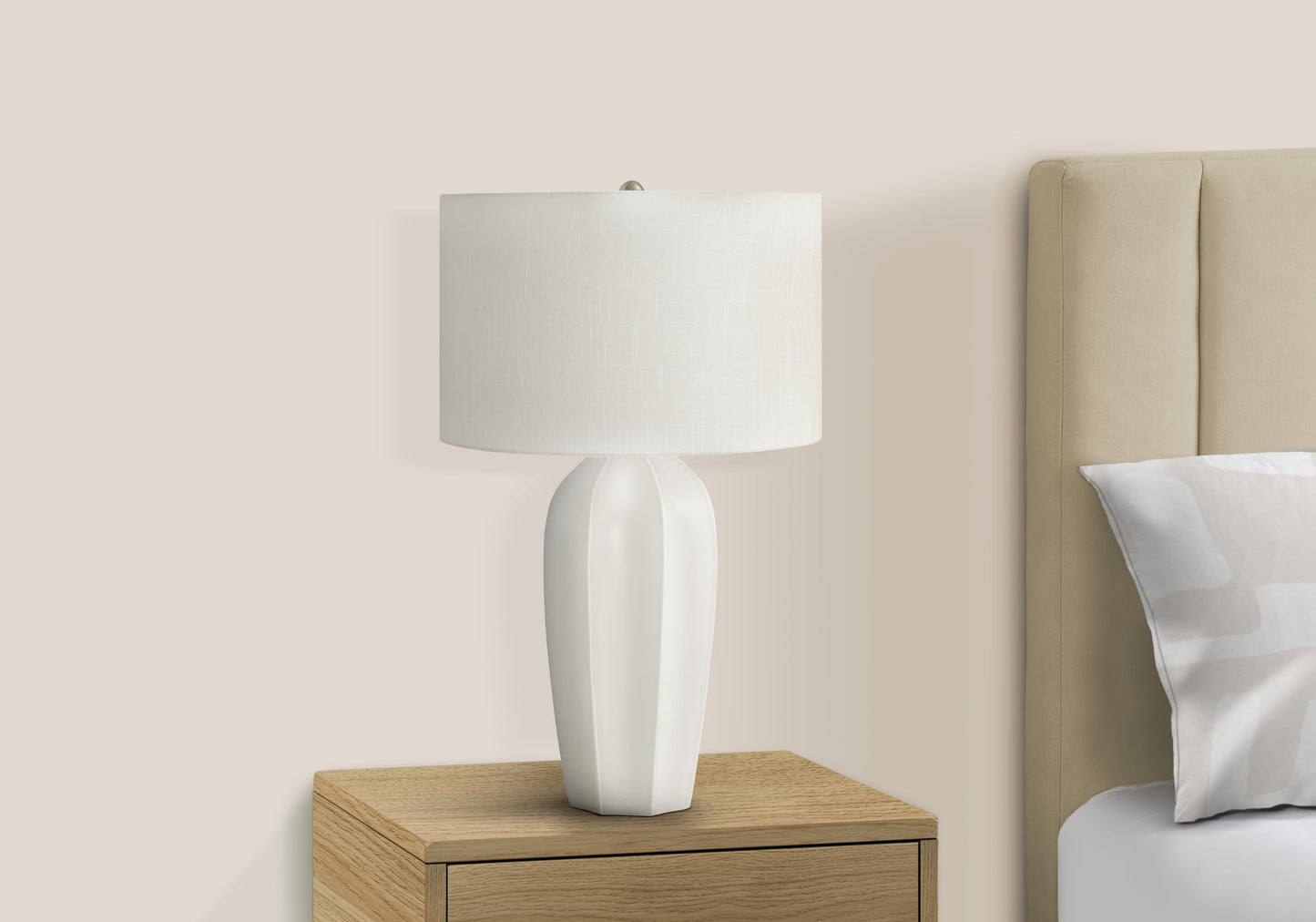 Monarch Specialties Table Lamp, Modern Cream Ceramic, Ivory Shade, 27inH, 16.5inL x 16.5inW, Model I 9731