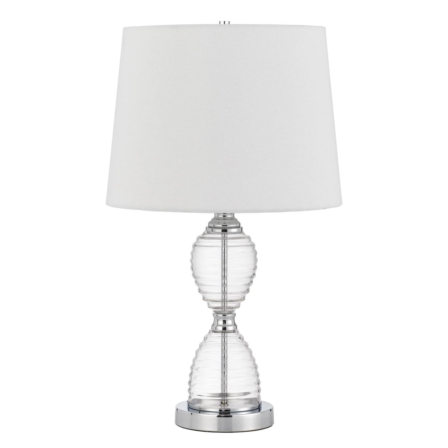 Benzara 23 Inch Hourglass Ribbed Glass Base Table Lamp, Dimmer, Clear, Model BM272213