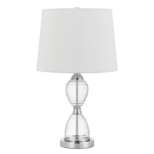 Benzara 23 Inch Hourglass Ribbed Glass Base Table Lamp, Dimmer, Clear, Model BM272213