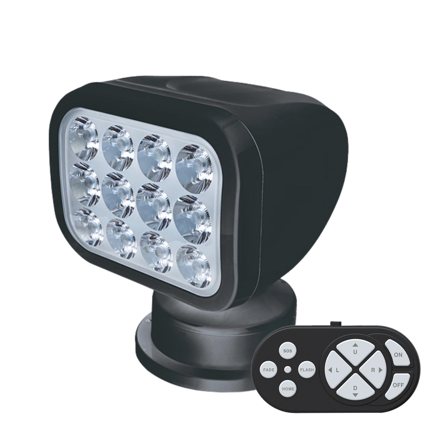 Seaflo 360 Rotating Remote Control Led Searchlight  10-30V  Auto-Reset  Ip66 Waterproof  Marine Spotlight For Boats  Truck  Vehicles  Ce & Rohs Certified (Wireless Remote/Black/White Light 5500K)