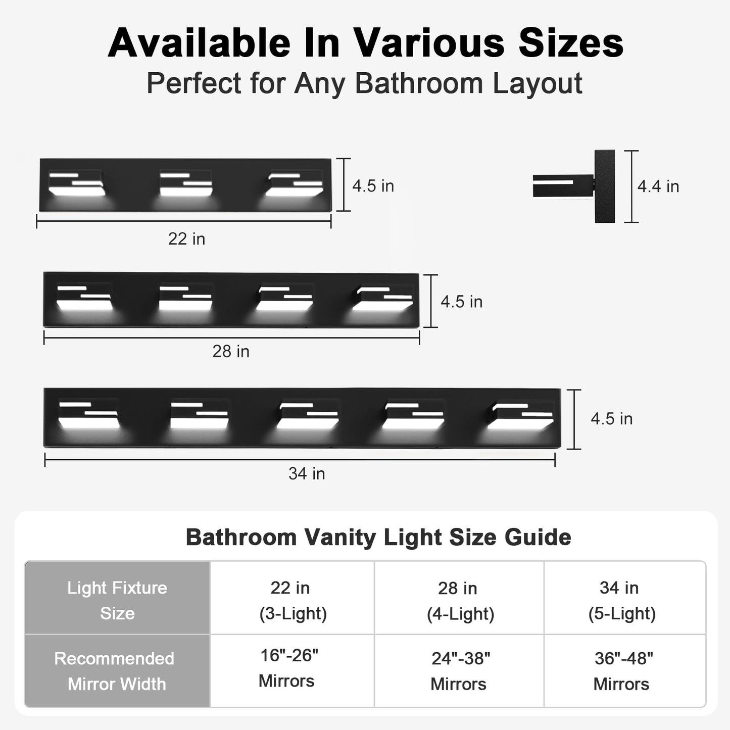 Lkhf Led Modern Bathroom Vanity Light Fixtures  3-Light 22-Inch Dimmable Matte Black Vanity Lights For Bathroom Lighting Fixtures Over Mirror  With 350?Rotatable Acrylic Heads (Cool White 6000K)