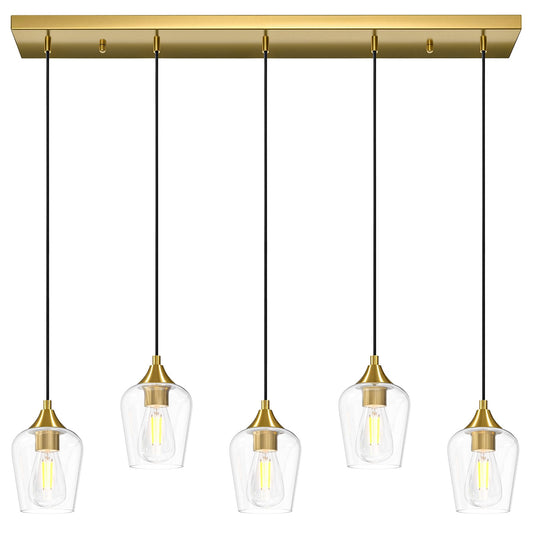 Vonluce 5-Light Pendant Light Kitchen Island  Pendant Light Fixture With 10-55 Height  Modern Pendant Lighting With Wine Glass Shades For Living Room Hallway  Brushed Gold  Etl Certificated