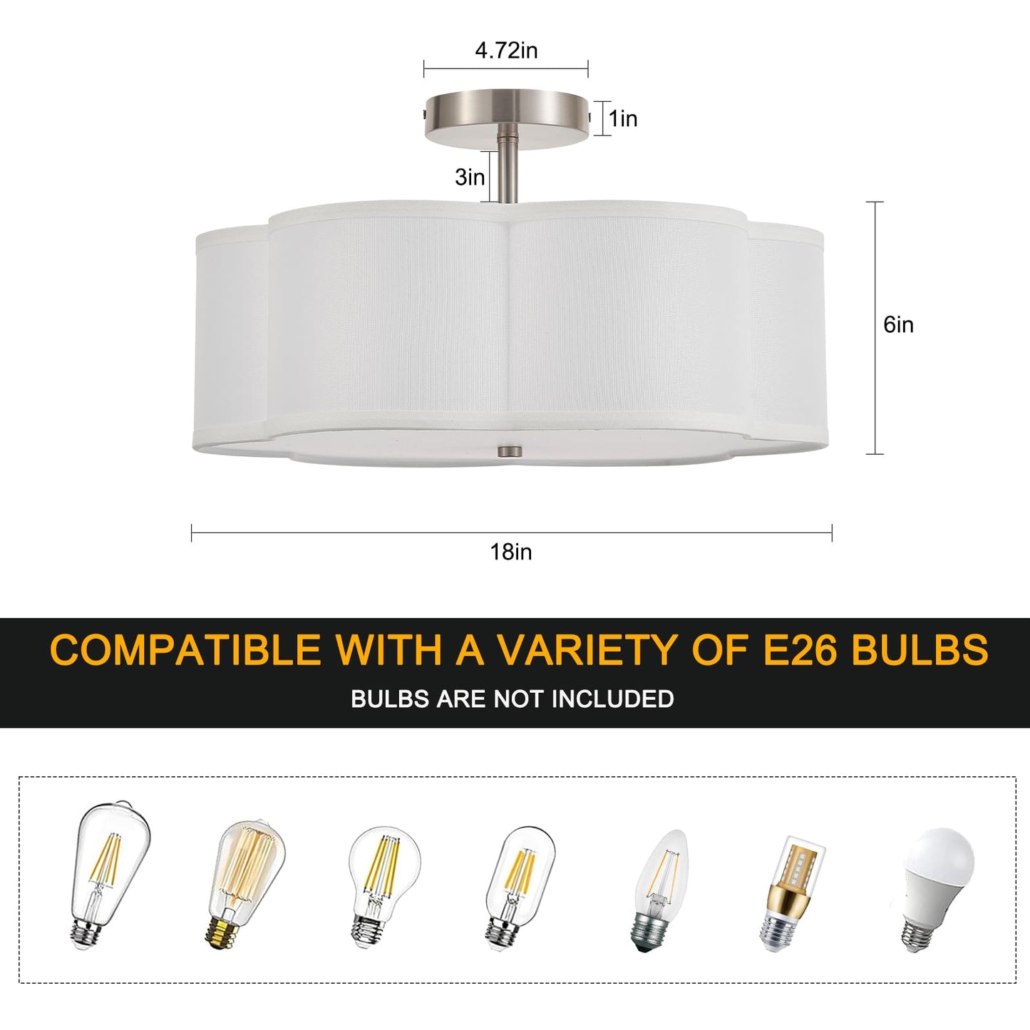 Widluth 18 Modern Semi Flush Mount Ceiling Light Modern 3-Lights Linen Drum Ceiling Lighting With Chrome Finish  Vintage Ceiling Light For Living Room  Kitchen  Basement  Laundry Room  Bedroom