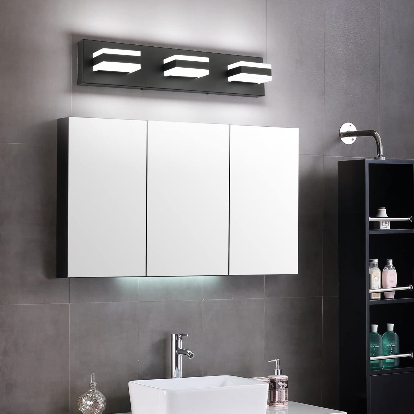 SOLFART 3 Light LED Vanity Lights, Acrylic Shade, Matt Black, Model S8568-ND, Modern Bathroom Lighting Fixtures