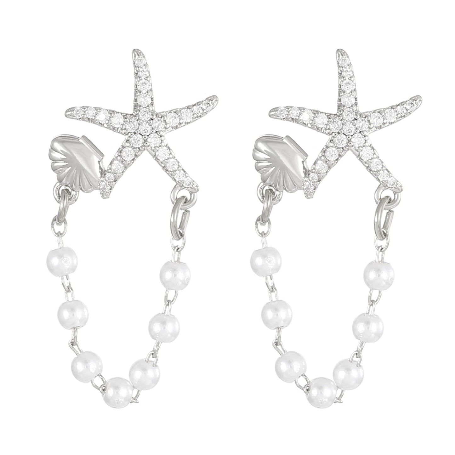 coadipress Starfish Earrings for Women Dainty Rhinestone Starfish Shell Pearl Earrings 18k Gold Plated Sea Star Dangle Earrings Statement Earrings Summer Beach Ocean Jewelry Gifts