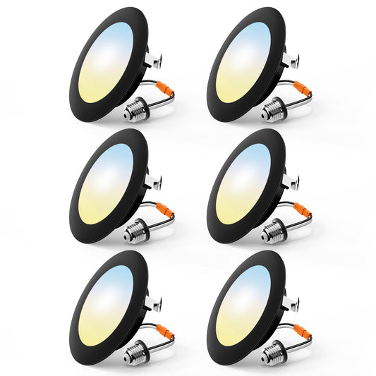 Freelicht 6 Pack 4 Inch Retrofit Led Recessed Lighting  Selectable 2700K/3000K/4000K/5000K/6000K  Dimmable Flat Led Can Lights  7W=60W  700Lm  Ic & Damp Rated  Etl & Fcc  Black