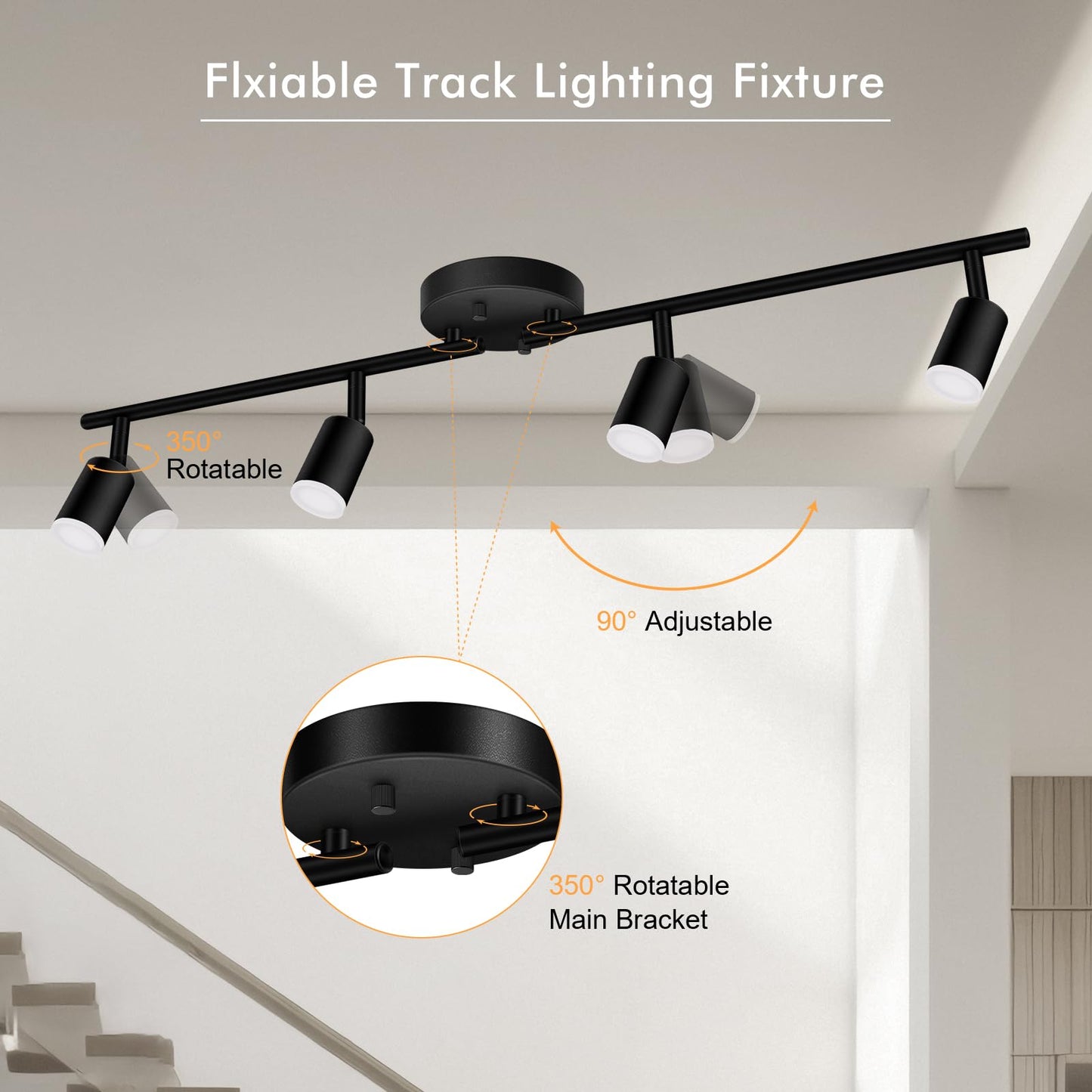Auquee 4 Light Track Lighting Fixtures Ceiling  16W/2700K Black Track Lighting With Acrylic Lampshade & Rotatable Light Heads  20000Hrs Lifespan  Modern Led Track Lights Ceiling For Kitchen/Hallyway