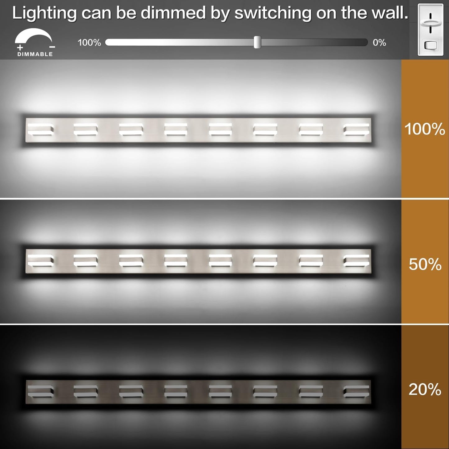 Solfart Bathroom Light Fixtures Brushed Nickel Vanity Lights For Bathroom Above Mirror  8 Light Led Lighting Fixture  Nickel Vanity Light  61 Inch Vanity Light Over Mirror