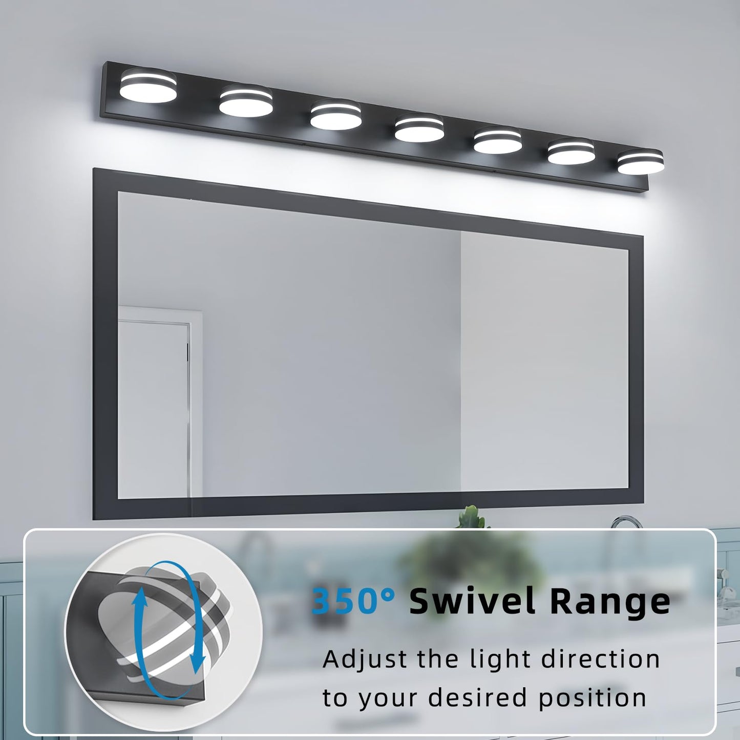 Bicrink 7-Light Bathroom Vanity Light Over Mirror  Matte Black Led Vanity Lighting Fixtures  Modern Bathroom Wall Light Fixtures With 360Rotating Lamp Head (Cool White 5500K)