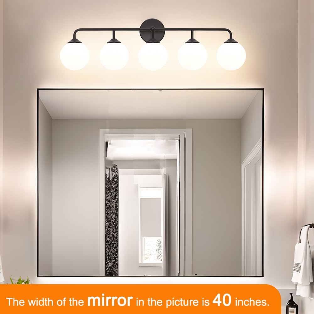 Dsmjfu Dsmjfu Modern Matte Black 5-Lights Bathroom Vanity Light  Lighting Fixtures Over Mirror With Milky White Glass Ball Shades  Wall Sconces For Bathroom Dressing Table Bedroom