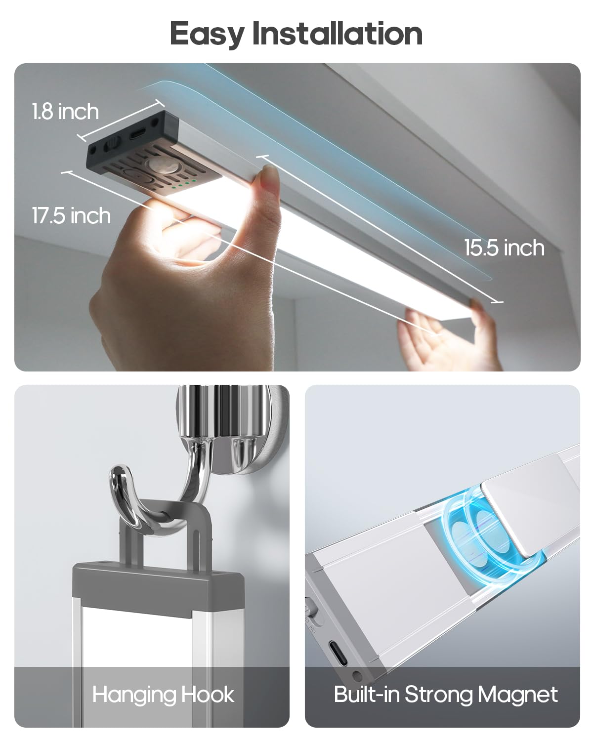 Goodea 17.5Inch Under Cabinet Lighting  4500Mah Rechargeable Battery Motion Sensor Light Indoor  Wireless Under Cabinet Lights For Kitchen  Closet(4 Pack)