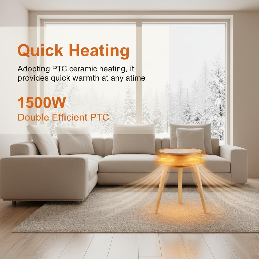 1500W Space Heater, Electric Indoor Space Heater & Fan Combo, Heater Coffee Table 2-in-1 Side Table with PTC Heating, 75° Oscillation, ECO Mode, Timer & Remote for Bedroom & Living Room, Gray