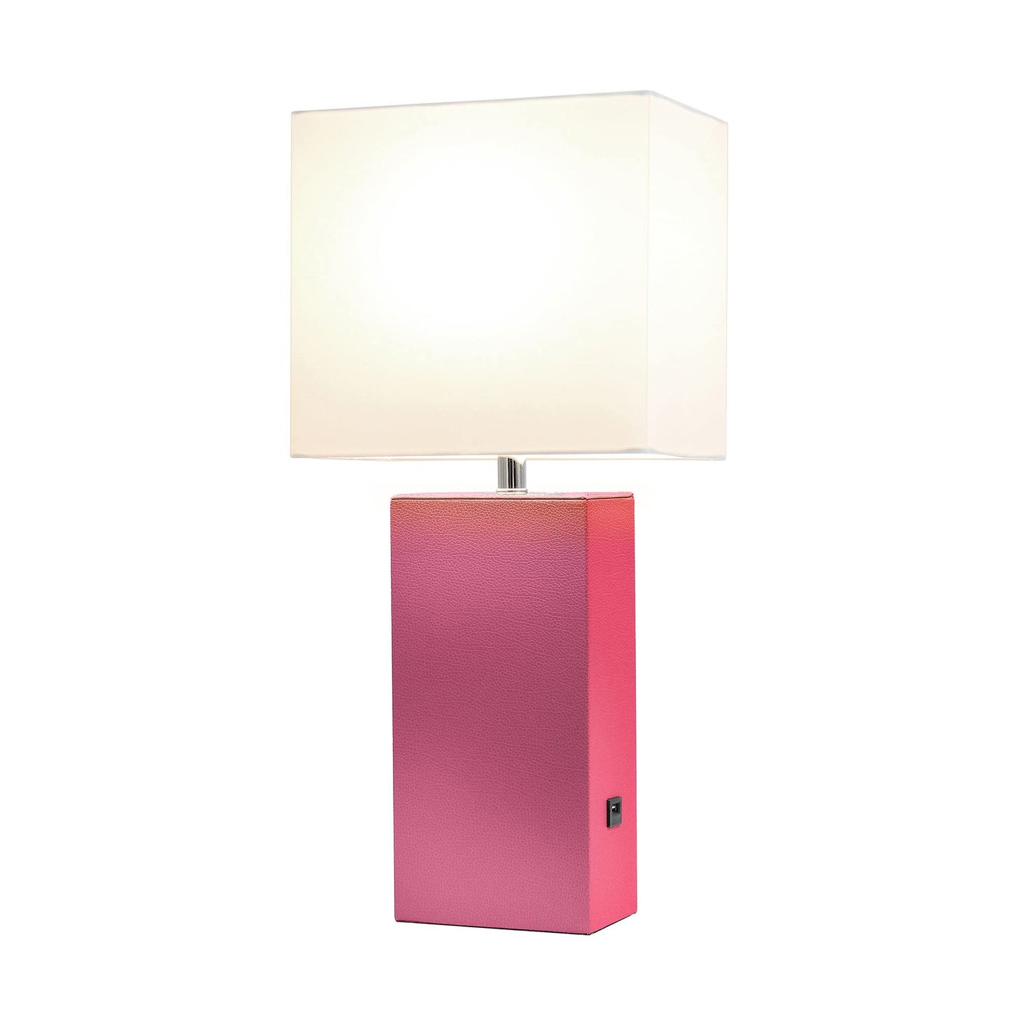 LALIA HOME Bedside Table Lamp with USB Charging Port, 21in, Hot Pink, MDF/Leather, Model LHT-3012