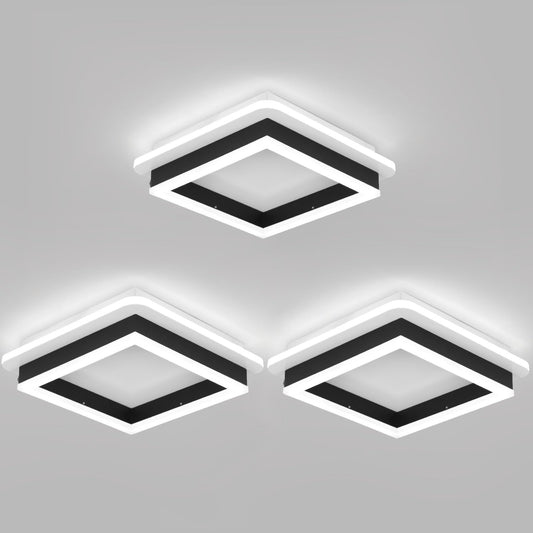 Caneoe 3 Packs Square Flush Mount Ceiling Light  6000K Black Modern Led Ceiling Light Fixture  Minimalist Hallway Lighting Fixture Ceiling Lamp For Hallway Entryway Bedroom Balcony (Black)