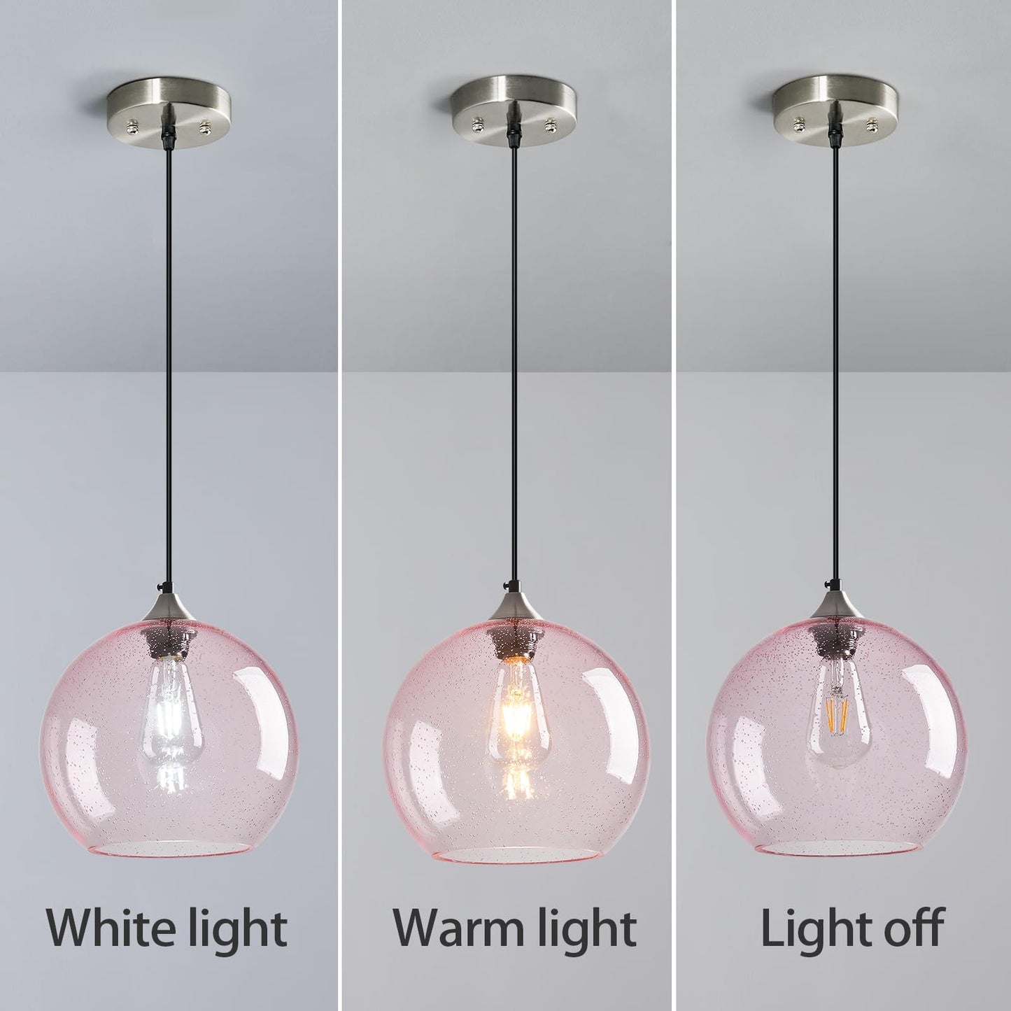 Lbsqj Pink Glass Pendant Lights Kitchen Island Globe Pendant Light Fixtures Modern Pendant Lighting For Bedroom Living Dining Room Light Fixture (9.84 In  1 Pack)