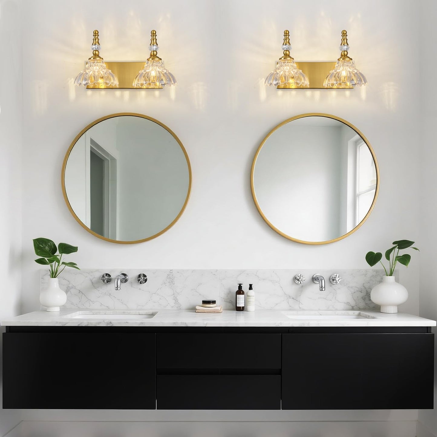 Lbsqj Vintage Bathroom Vanity Light  2-Light Gold Vanity Lighting Fixture With Flower Glass Shade  Bathroom Lighting Fixtures Over Mirror