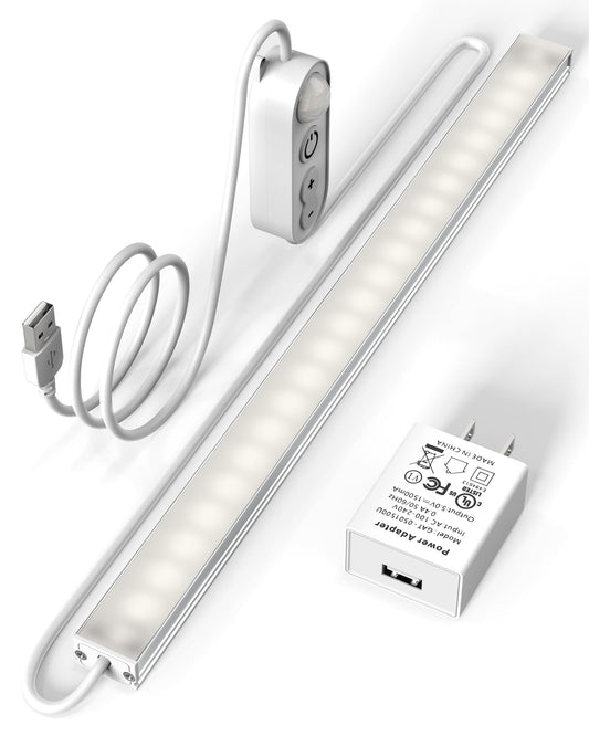 Asoko Motion Sensor Dimmable Led Under Cabinet Lighting 12 Inches Plug In Led Counter Light Bars  Daylight White 4500K Led Light Bar For Kitchen/Closet/Wardrobe/Shelf/Desk/Display Case