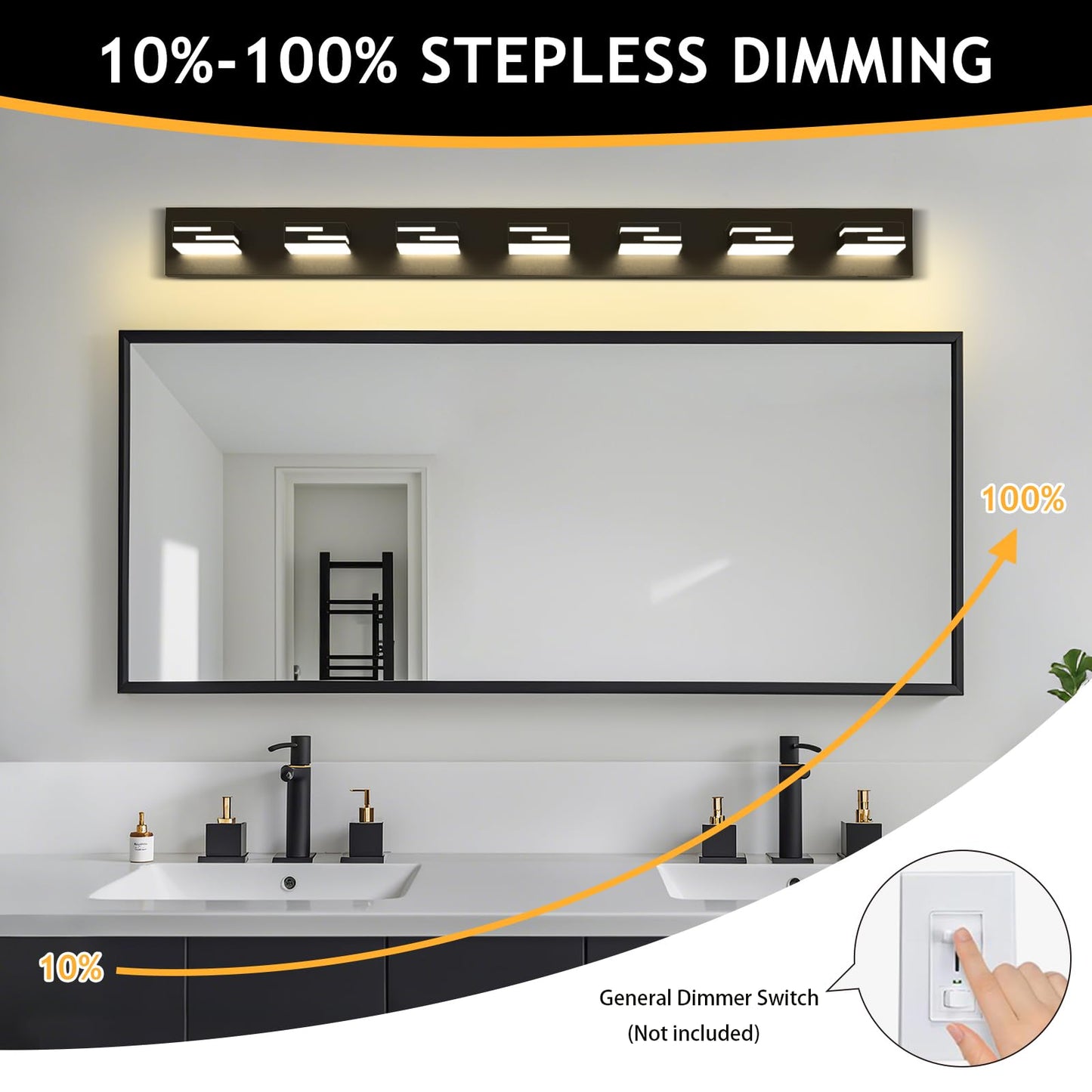 Lkhf Led Modern Bathroom Vanity Light Fixtures 7-Light 5Cct Dimmable Matte Black Vanity Lights For Bathroom Lighting Fixtures Over Mirror  With 350?Rotatable Acrylic Heads  48-Inch
