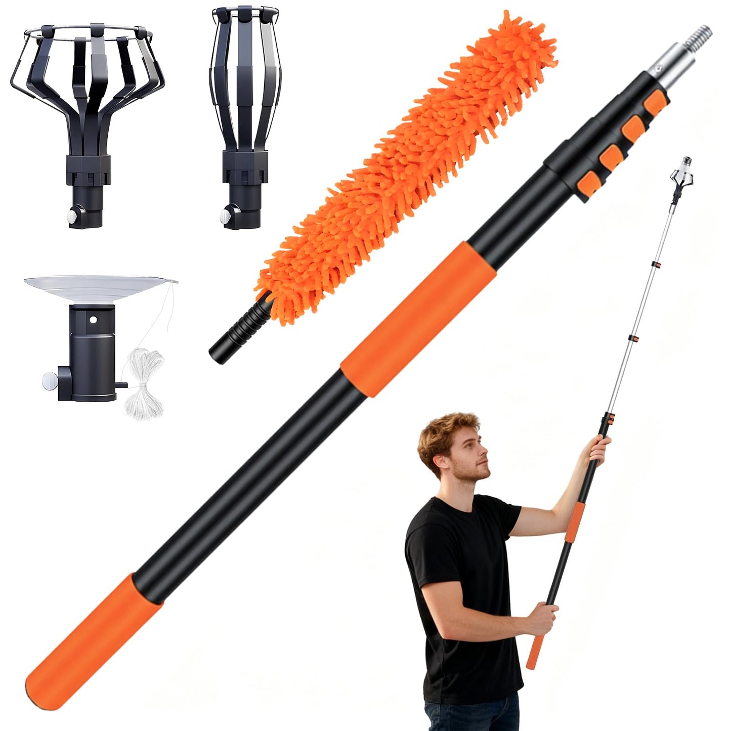 Light Bulb Changer For High Ceilings With 26Ft Reach  Telescopic Extension Pole For High Ceilings And Recessed Lights (5-20Ft) With Baskets  Suction Cup And Duster With Extension Pole