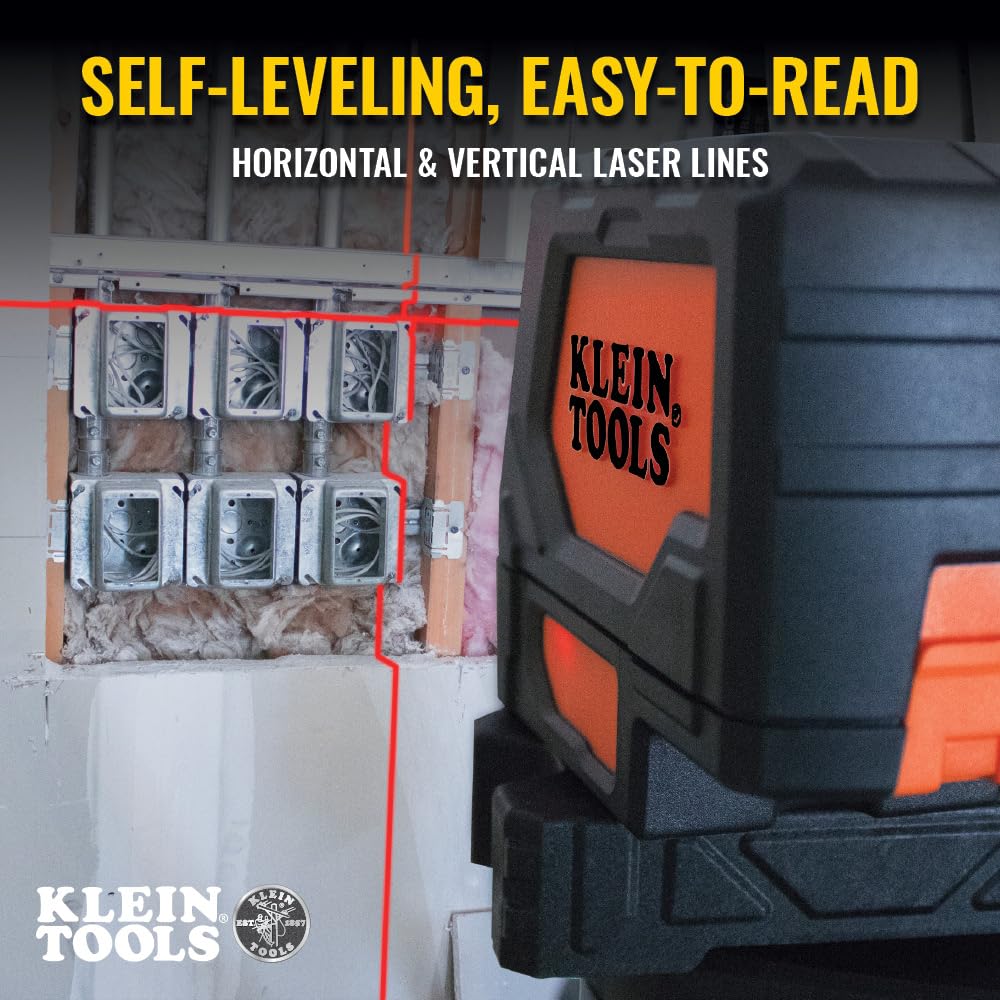 Klein Tools 93LCLS Self-Leveling Class II (≤ 1mW) Laser Level with Bright Red Cross Lines and Plumb Spot, Magnetic and Ceiling Clamp Mounting