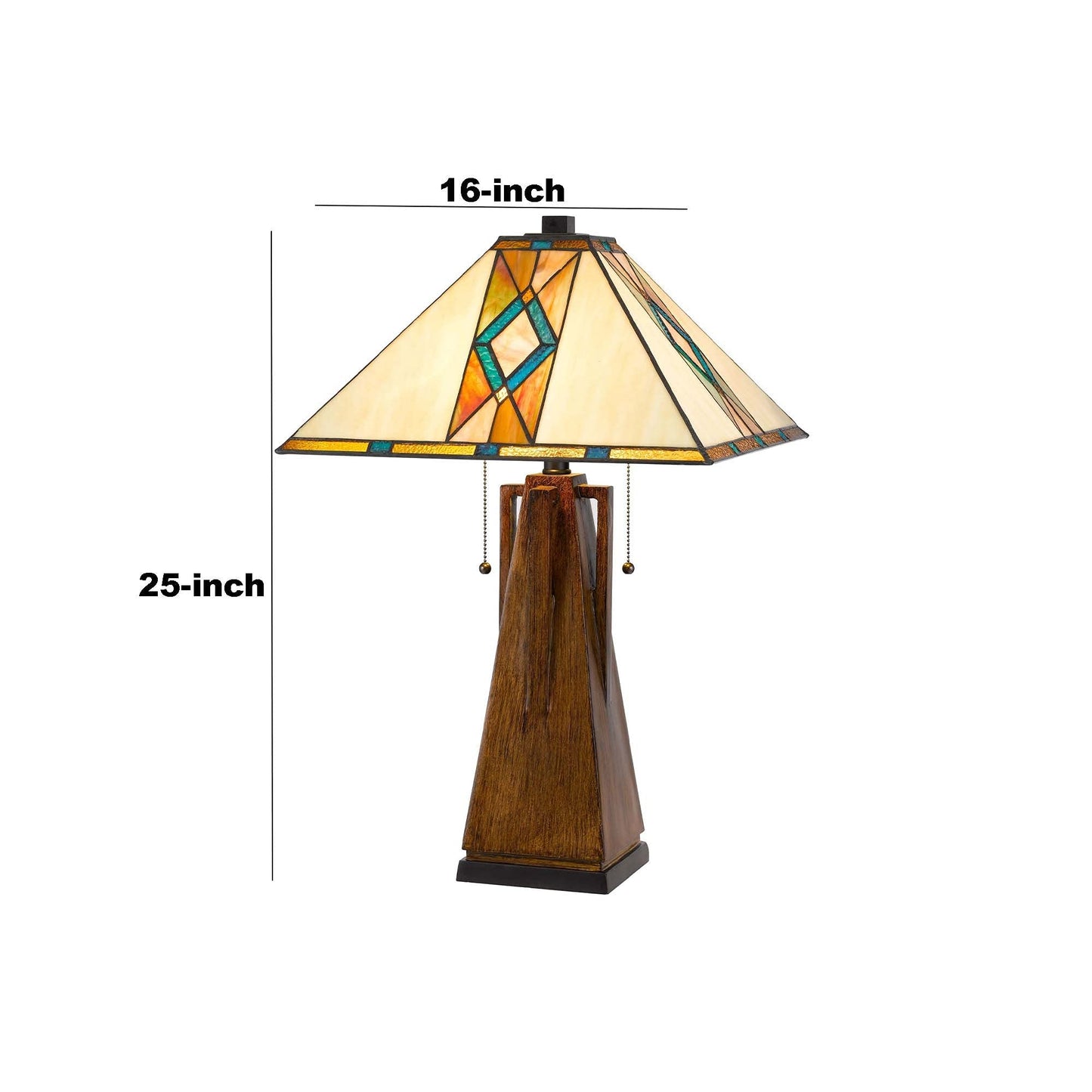 Benzara Table Lamp with Tiffany Shade, Geometric Design, Metal, Multicolor, Model BM241807