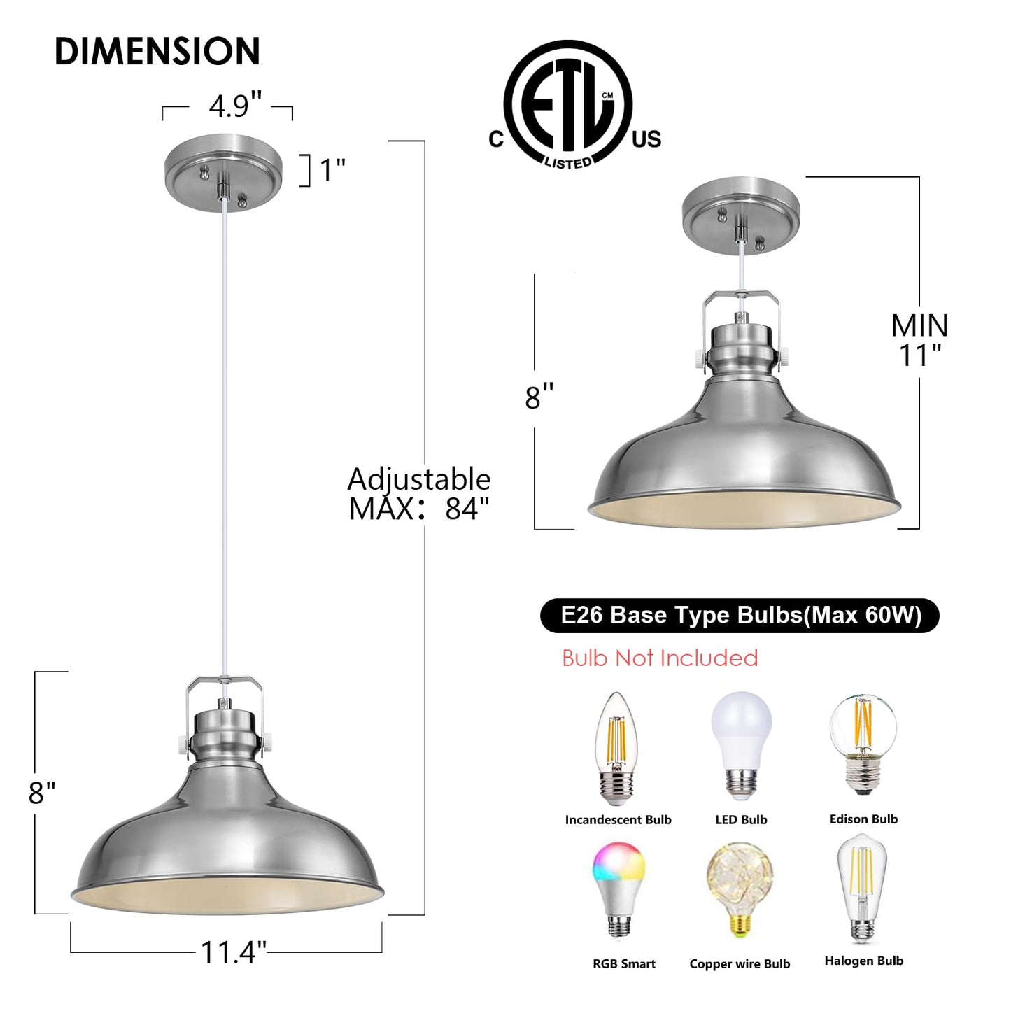 Alaislyc Brushed Nickel Farmhouse Pendant Lights Matte Pendant Lighting For Kitchen Island Industrial Adjustable Height Vintage Dome Hanging Light Fixtures For Barn  Dining Room 3 Packs