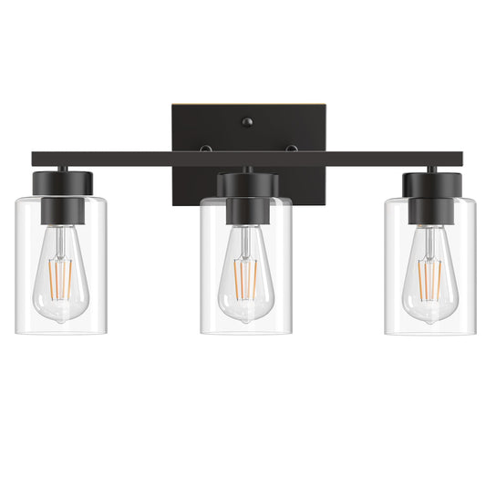 Partphoner 3-Light Bathroom Light Fixtures  Matte Black Vanity Light With Clear Glass Shade  Modern Wall Sconce For Mirror Bedroom Living Room Hallway Lighting