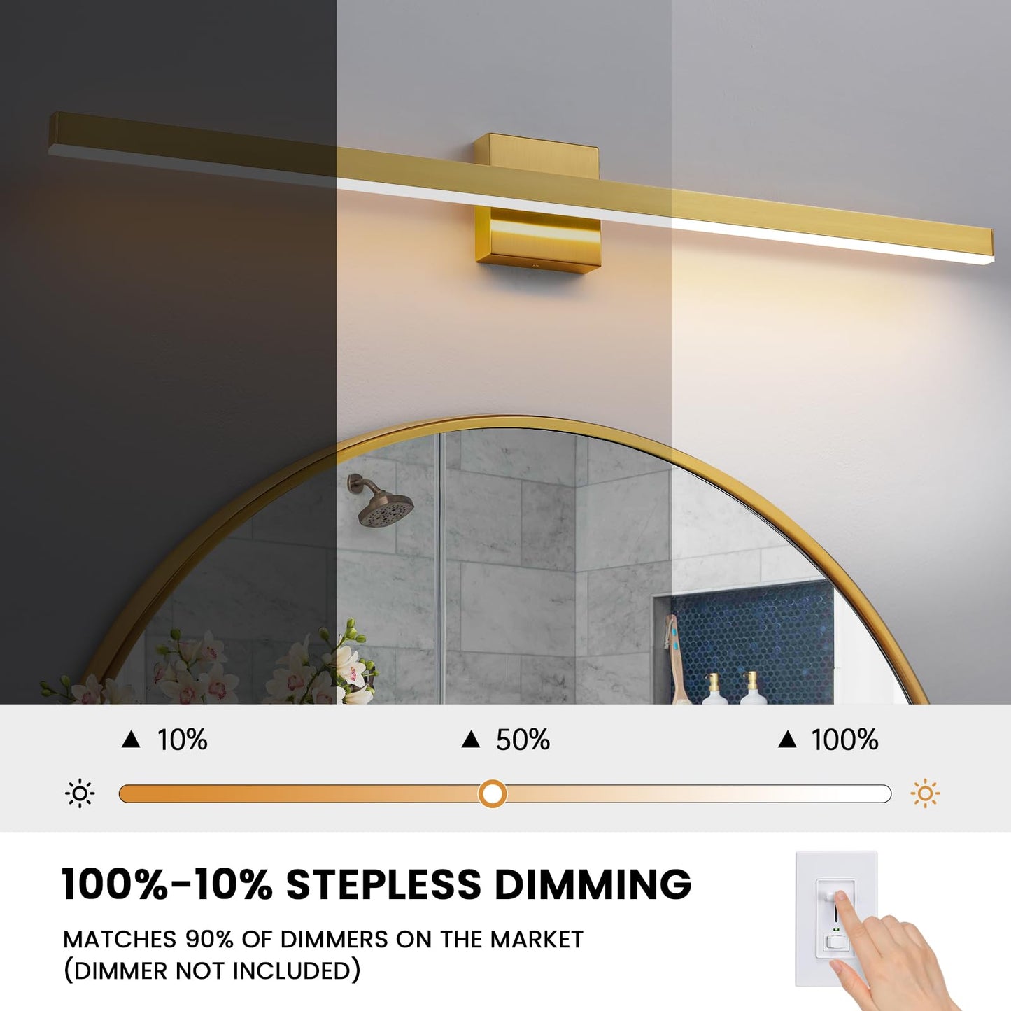 Kaisite Brushed Gold Vanity Light For Bathroom Above Mirror 39 Inch Led 5Cct Bathroom Lighting Fixtures Dimmable Modern Bath Wall Light Fixture Over Mirror