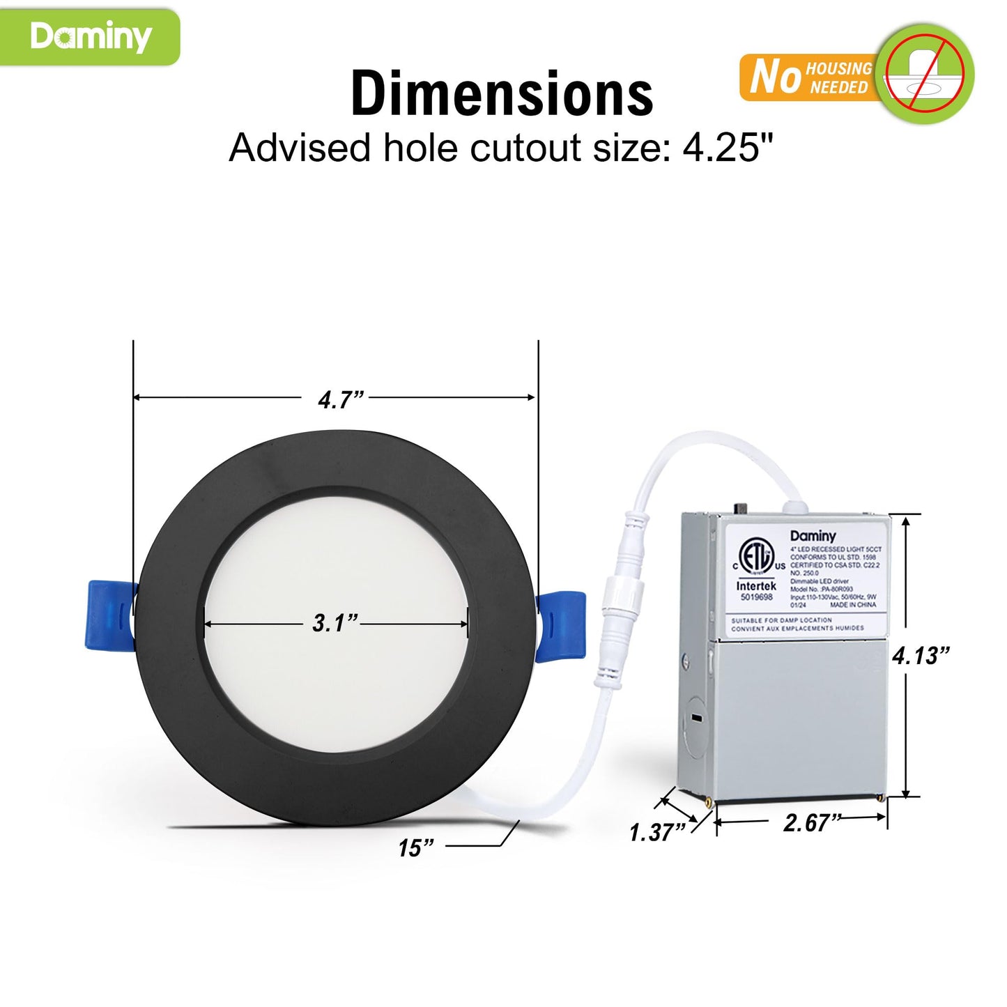 Daminy 24 Pack 4 Inch Black Led Recessed Lighting With Junction Box 5Cct Ultra-Thin Recessed Light 7W 700Lm  Dimmable Canless Wafer Ceiling Light  High Brightness - Etl