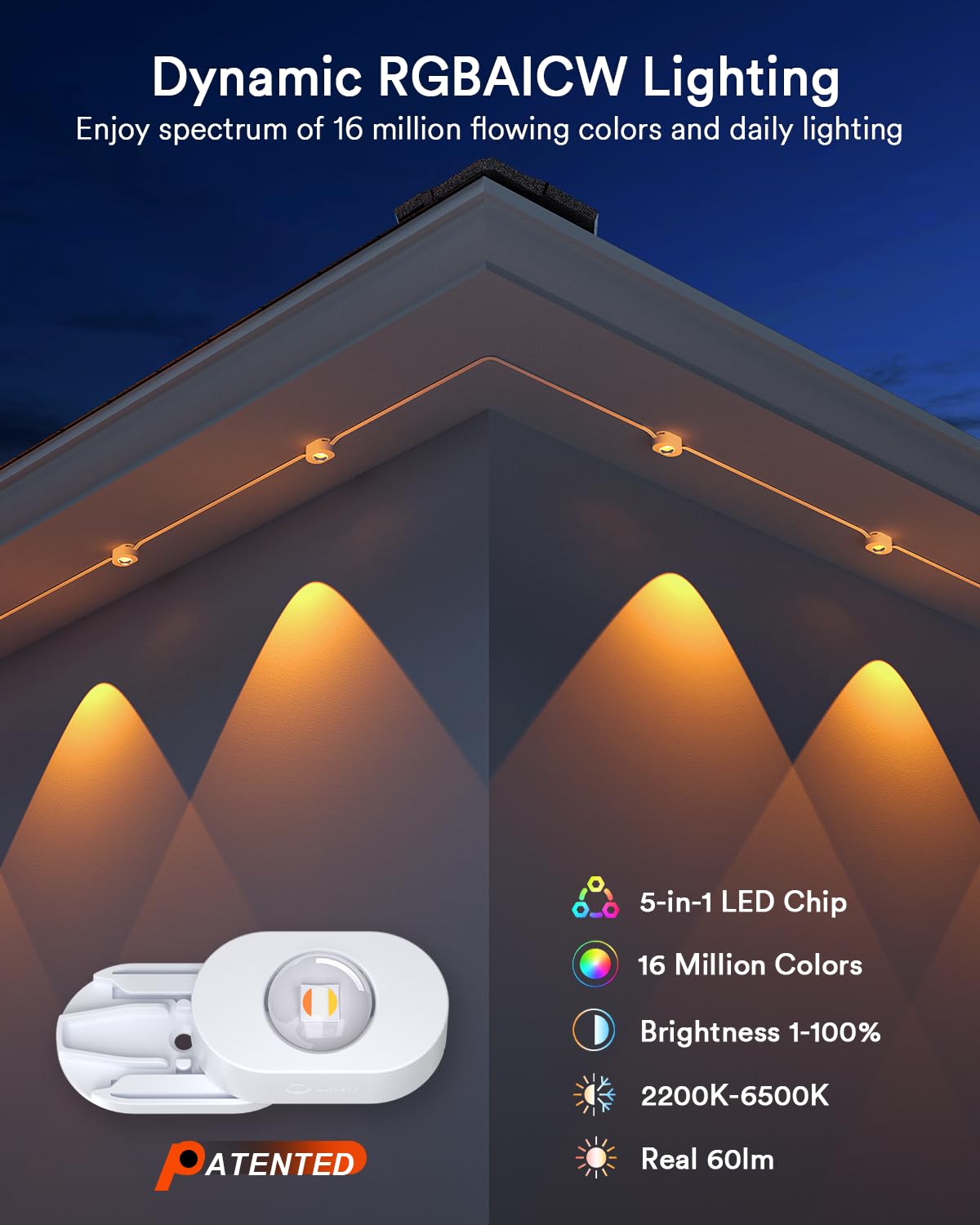 Lumary Smart Permanent Outdoor Lights 2 With Remote & Slide-Base  150Ft With 90 Rgbaicw Leds 5400Lm For Daily & Accent Lighting  110+ Scene For Halloween Christmas Decor  Work With Alexa Google  White