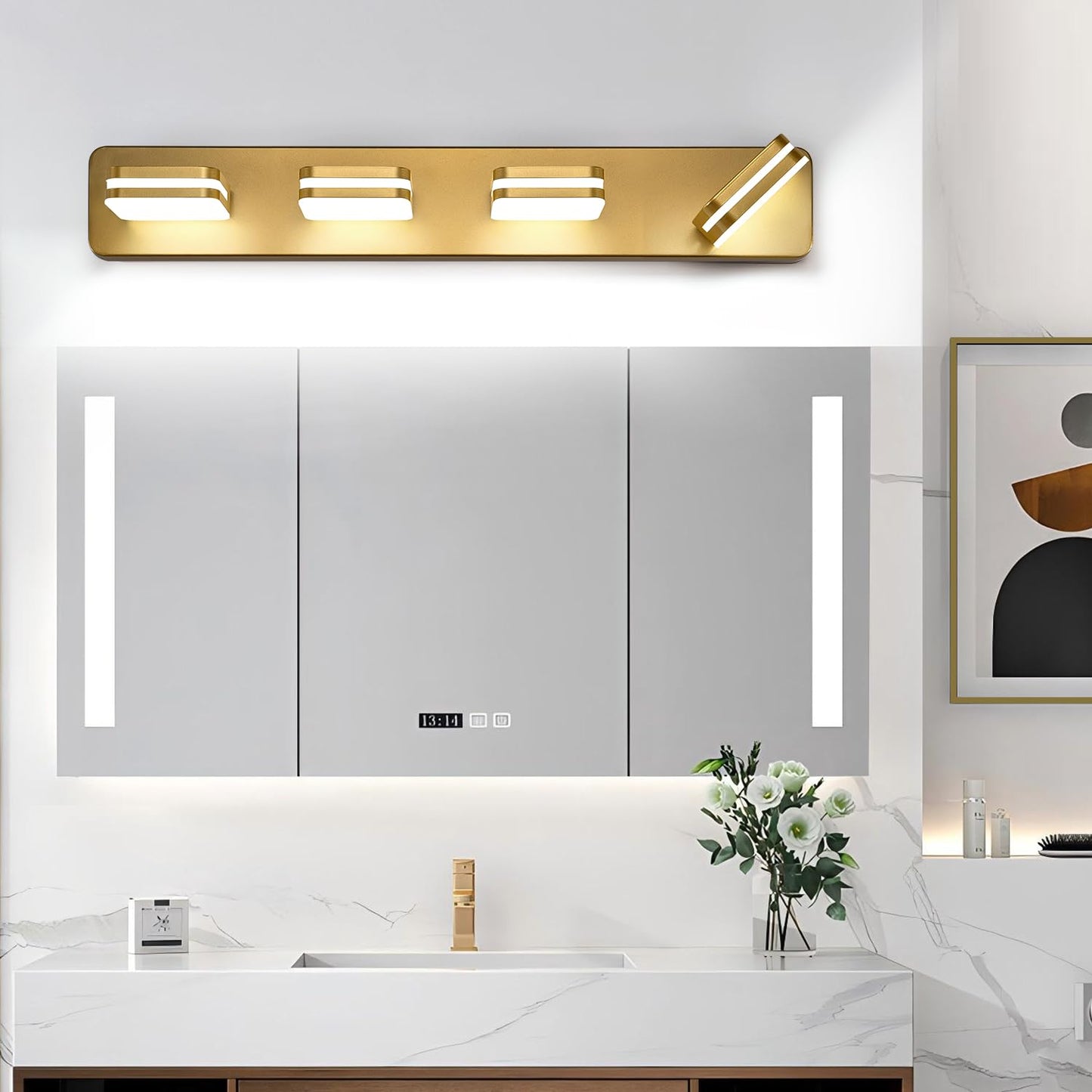 1600Lm Led Modern Bathroom Vanity Light Fixtures  360?Rotate Acrylic Gold Vanity Lights For Bathroom  Modern Wall Lighting Fixtures Over Mirror Kitchen Living Room (Natural White Light 5000K)