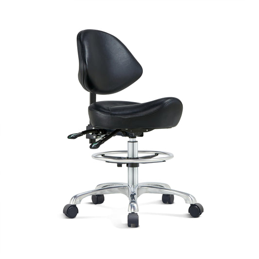 Saddle Chair Rolling Saddle Stool with Back Support, Esthetician Chair Ergonomic Saddle Chair for Dental Hygienist, Medical, Salon (with Back, Black)