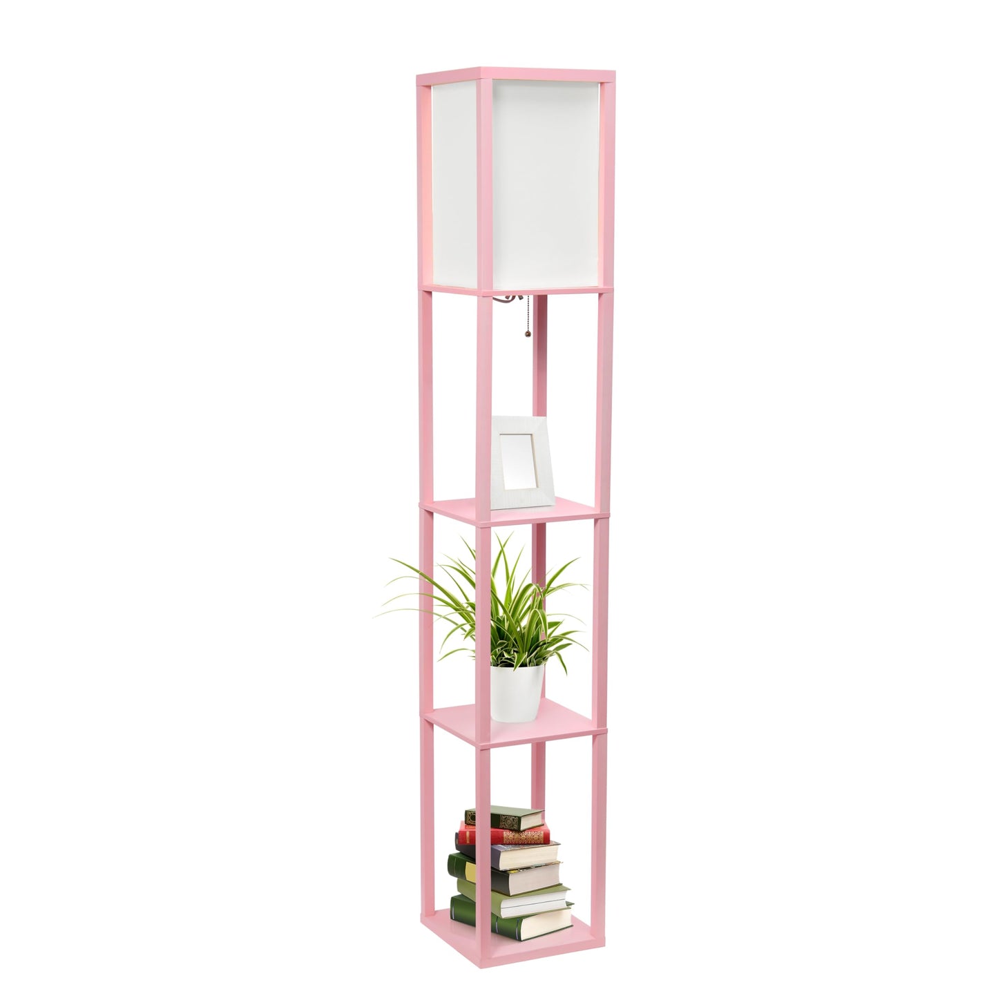 LALIA HOME Column Shelf Floor Lamp, Wood, Light Pink, 10.14 x 10.14 x 62.75, Model LHF-3004-LP